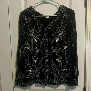 Once 1 Again Vintage Button Down Bling Floral Sequin Shirt size Small